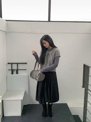 Trin Ribbon Rib Wool Round Short Sleeve Knit